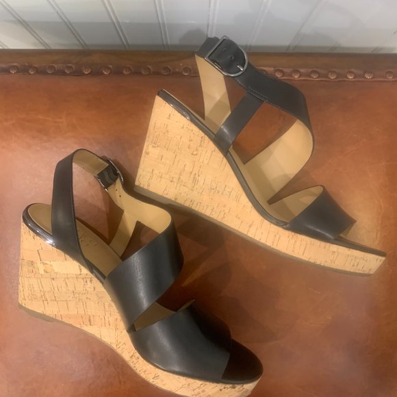Franco Sarto, Black with Cork Wedges, Size 9.5M - Picture 3 of 7